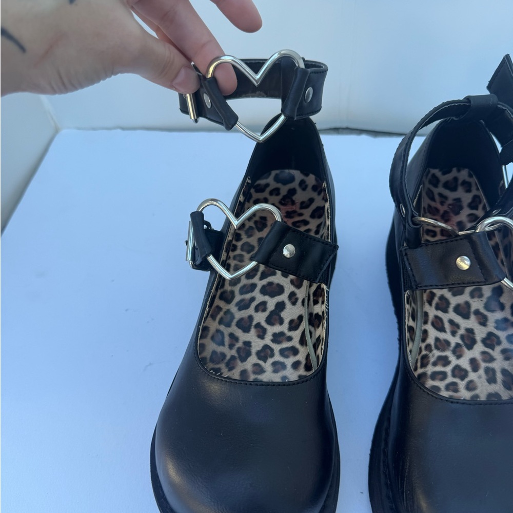 Demonia Black Mary Jane Shoes with Heart Buckle - Picture 12 of 12